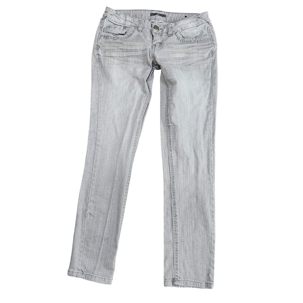 JS‎ Jet Set Jeans Juniors 7 Gray Mid Rise Straight Leg Denim Studded Pants
